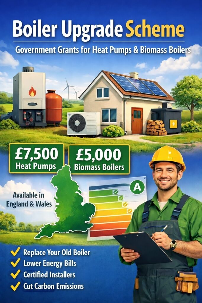 Boiler Upgrade Scheme grants for heat pumps and biomass boilers in England and Wales